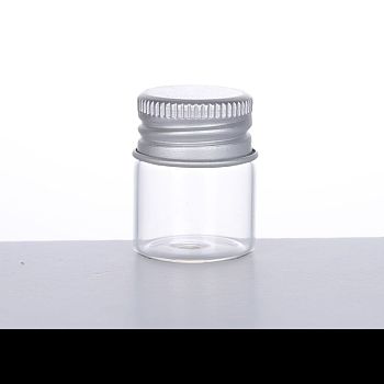 Empty Glass Bead Storage Tubes, with Platinum Plated Screw Aluminum Cap and Silicone Stopper, Column, Clear, 3x2.2cm, Capacity: 5ml