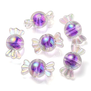 UV Plating Rainbow Iridescent Acrylic Beads, Two Tone Bead in Bead, Candy, Medium Orchid, 15.5x29x15mm, Hole: 3mm