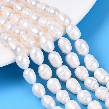 Natural Cultured Freshwater Pearl Beads Strands, Rice, Creamy White, 6.5~11x6~8mm, Hole: 0.5~0.6mm, about 18~19pcs/strand, 6.89~7.09''(17.5~18cm)