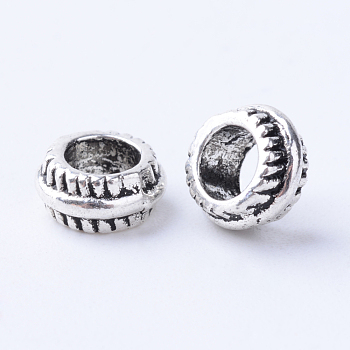 Tibetan Style Alloy European Beads, Large Hole Beads, Rondelle, Cadmium Free & Lead Free, Antique Silver, 7x3.5mm, Hole: 4mm