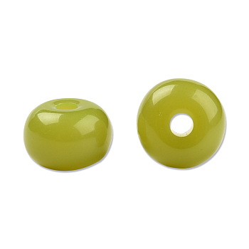 Resin Beads, Imitation Jade, Flat Round, Yellow Green, 8x4.5mm, Hole: 1.6~1.8mm