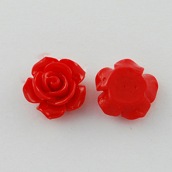 Resin Cabochons, Flower, Red, 14x15x6mm