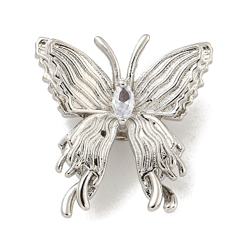 Brass Cubic Zirconia Beads, Long-Lasting Plated, Lead Free & Cadmium Free, Butterfly, Platinum, 23x21x7mm, Hole: 3mm