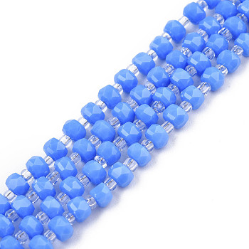 Opaque Solid Color Glass Beads Strands, Abacus, Cornflower Blue, 4x3mm, Hole: 0.8mm, about 146~150pcs/strand, 24.41 inch~25.2 inch(62~64cm)