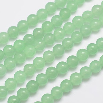 Natural & Dyed Malaysia Jade Bead Strands, Round, Light Green, 8mm, Hole: 1.0mm, about 48pcs/strand, 15 inch