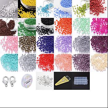 DIY 8/0 Glass Seed Beads Stretch Bracelet Making Kits, Including 24 Colors Beads, Zinc Alloy Lobster Claw Clasps, Elastic Crystal Thread, Iron Jump Rings and PVC Scissor Protective Cover, Mixed Color, 3~3.5mm, Hole: 1~1.2mm
