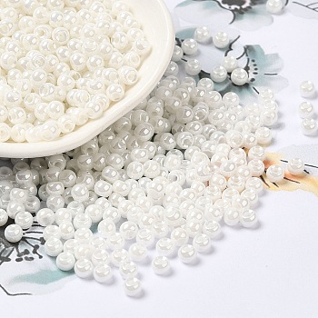 Glass Seed Beads, Ceylon, Round Hole, Round, White, 4x3mm, Hole: 1.4mm, 7650pcs/pound