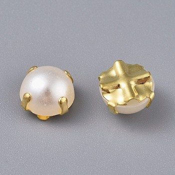 Sew on Acrylic Imitation Pearl, Montee beads, Two Holes, Garment Accessories, Half Round, Golden, 5.5x3.5mm, Hole: 1.2mm, about 1000pcs/bag