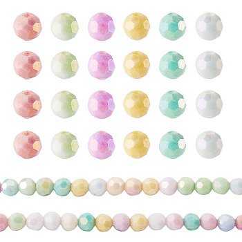 2 Strands Anti-Tarnish Electroplate Glass Beads Strands, Imitation Gemstone, Round, AB Color Plated, Faceted(32 Faceted), Mixed Color, 5.8~6.1x5.8mm, Hole: 1mm, about 70~71pcs/strand, 15.55~15.75''(39.5~40cm)