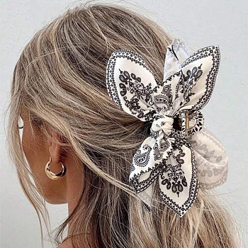 Cloth Claw Hair Clips, Plastic Hair Accessories for Women & Girls, Butterfly, Gray, 210x60mm