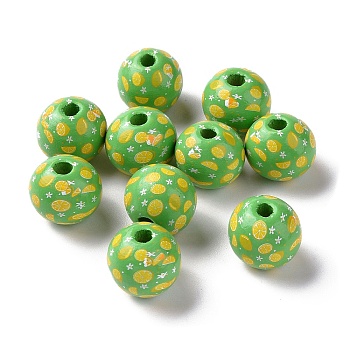 Schima Wood European Beads, Large Hole Beads, Round, Lemon Pattern, 15~16mm, Hole: 4mm