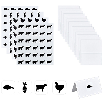 8 Sheets 4 Styles PVC Waterproof Self-Adhesive Sticker, Cartoon Decals for Gift Cards Decoration, with 60Pcs Paper Table Place Cards, Animals, Black, Self-Adhesive Sticker: 165x140x0.2mm, Sticker: 25x25mm, 2 sheets/style
