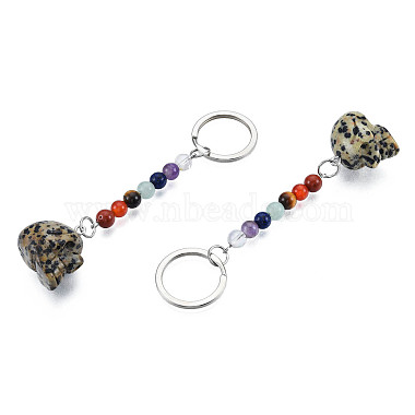 Porte-clés pendentif tête de mort en jaspe dalmatien naturel(G-N341-01D)-3