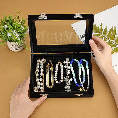 Organisateur de boîte de présentation de velours de bijoux de fenêtre transparente rectangulaire avec des serrures en bois et en fer mdf(VBOX-WH0010-01)-3