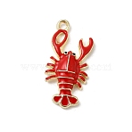 Alloy Enamel Pendants, Lobster, Golden, Red, 24.5x12x3.5mm, Hole: 1.7mm(X-FIND-H055-15G-07)