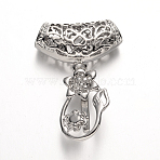 Flower Brass Pendant Pinch Bails, Scarf Bail Beads, Platinum, 39mm, Pin: 1mm, Pendant: 26.5x16.5mm, Hole: 6mm(X-KK-I607-07P)