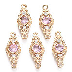 Brass Micro Pave Cubic Zirconia Links Connectors, with Glass, Horse Eye, Long-Lasting Plated, Light Gold, Pink, 19.5x8x3mm, Hole: 1.2mm(KK-R111-001-A03)