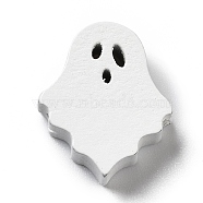 Halloween Spray Painted Wood Beads, Ghost, White, 24.5x21x8mm, Hole: 3x2.5mm(X-WOOD-C002-01)