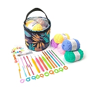 DIY Doll Handmade Knitting Leaf Pattern Bag Sets, Crochet Hook Set, Special Yarn Material, Mixed Color, 14.5x14cm(PW-WG11230-01)