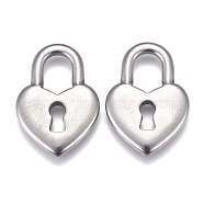 Non-Tarnish 304 Stainless Steel Pendants, Heart Lock, Stainless Steel Color, 21x15x2mm, Hole: 5x7.5mm(STAS-F249-22P-03)