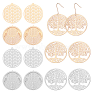 36Pcs 6 Style Rack Plating Brass Filigree Pendants Sets, Long-Lasting Plated, Flat Round with Tree of Life & Flower, Mixed Color, 31~35x30~35x0.3mm, Hole: 0.9mm, 6pcs/style(KKC-AR0001-01)