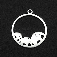 201 Stainless Steel Pendants, Laser Cut, Ring with Elephant, Stainless Steel Color, 22x20x1mm, Hole: 1.6mm(STAS-R111-JA667)