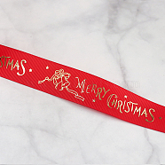 25 Yards Flat Christmas Bell Printed Polyester Grosgrain Ribbons, Hot Stamping Ribbons, Red, 1 inch(25mm), about 25.00 Yards(22.86m)/Roll(XMAS-PW0001-182A)