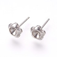 201 Stainless Steel Post Stud Earring Settings, with 304 Stainless Steel Pin, for Pointed Back Xilion Rivoli Rhinestone, Flower, Stainless Steel Color, Fit For: 4mm Rhinestone, 13x7mm, Pin: 0.7mm(STAS-I097-008P)