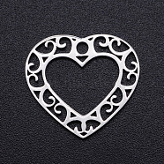 201 Stainless Steel Pendants, Filigree Joiners Findings, Laser Cut, Heart, Stainless Steel Color, 17x19x1mm, Hole: 2mm(STAS-S105-JN901-1)