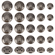 50Pcs 5 Styles 4-Hole Brass Buttons, for Sewing Crafting, Half Round with Badge, Gunmetal, 14.5~24.5x9~14mm, Hole: 1.8~2x2~3mm, 10pcs/style(BUTT-OC0001-48B)