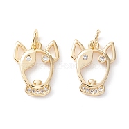 Brass Micro Pave Clear Cubic Zirconia Pendants, Cadmium Free & Lead Free, Real 18K Gold Plated, Bull Terrier, Real 18K Gold Plated, 16x12x2mm, Hole: 3.5mm(KK-D067-18G-RS)