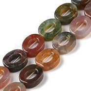 Natural Indian Agate Beads Strands, Hollow Flat Oval, Number Zero Beads, 12x10x3.5~4mm, Hole: 1.2mm, about 20pcs/strand, 9.61''(24.4cm)(G-M439-A08-01)