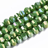 Electroplate Glass Beads Strands, AB Color Plated, Faceted, Round, Green, 6x4.5mm, Hole: 1.2mm, about 98~99pcs/strand, 17.32~17.71 inch(44~45cm)(EGLA-S194-01A-A03)