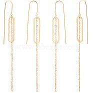10Pcs Brass Earring Hooks, Ear Wire, with Oval & Chains Tassel Charms, Nickel Free, Real 18K Gold Plated, 78mm, Pin: 0.8mm(KK-BBC0009-84)