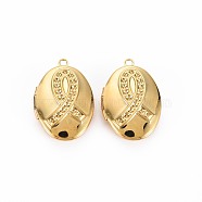 Brass Locket Pendants, Photo Frame Charms for Necklaces, Nickel Free, Oval, Real 18K Gold Plated, 24x16x6mm, Hole: 1.6mm, Inner Diameter: 10mm, Fit For 1.14mm rhinestone(KK-S356-749)