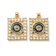 Real 18K Gold Plated Brass Pendants, with Glass and Acrylic, Rectangle with Evil Eye Charms, Colorful, 27x20x7mm, Hole: 4.5x4mm(KK-L209-006G-08)