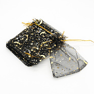 Hot Stamping Rectangle Organza Drawstring Gift Bags, Storage Bags with Moon and Star Print, Black, 9x7cm(WG15067-19)