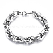 201 Stainless Steel Rope Chain Bracelet for Men Women, Stainless Steel Color, 9-1/4 inch(23.5cm)(BJEW-S057-67)