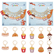 Food Theme Alloy Enamel Bread/Chips/Ice Cream Locking Stitch Markers, Golden Tone 304 Stainless Steel Clasp Stitch Marker, Mixed Color, 2.7~3.7cm, 12pcs/set(HJEW-PH01759)