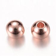 Brass Spacer Beads, Round, Rose Gold, 4x3.5mm, Hole: 1.5mm(KK-S753-4mm-RG)