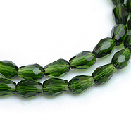 Transparent Glass Bead Strands, Faceted Teardrop, Green, 11x8mm, Hole: 1mm, 60pcs/strand, 28 inch(X-GLAA-R168-8x11-01E)