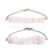 2Pcs 2 Color Natural Rose Quartz Chip Beaded Link Bracelets Set with 304 Stainless Steel Cable Chains, Gemstone Jewelry for Women, 7-1/2 inch(19cm)(BJEW-JB07914-06)