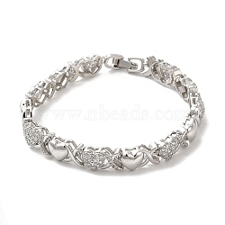 Cubic Zirconia Heart Link Chain Bracelet, Brass Bracelet, Lead Free & Cadmium Free, Platinum, 7-1/2 inch(19cm)(BJEW-M296-05P)