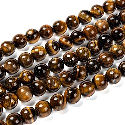 Natural Grade AB Tiger Eye Round Beads Strands, 10mm, Hole: 1mm, about 39pcs/strand, 15 inch(G-O047-02-10mm)