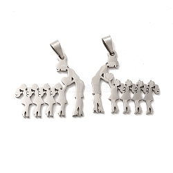 Mother's Day/Teachers' Day 201 Stainless Steel Pendants, Mother with Daughter/Teacher with Students Charms, Stainless Steel Color, 26.5x27.5x1.4mm, Hole: 6.5x3.3mm(STAS-K251-021P)