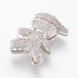 Brass Micro Pave Cubic Zirconia Clasps, Boy, Real Platinum Plated, 18.5x12x5.5mm(ZIRC-P064-03P)