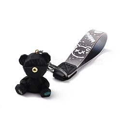 Imitation Leather Clasps Keychain, with Resin Pendants and Zinc Alloy Findings, Bear, Gunmetal, Black, 21cm(KEYC-I113-03D)