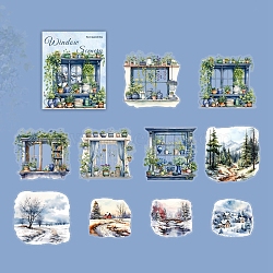 10Pcs 10 Styles Window Scenery Waterproof PET Stickers, Decorative Stickers, for Water Bottles, Luggage, Mobile Phone, Cornflower Blue, 59~85x64~85x0.1mm, 1pc/style(DIY-G121-01D)