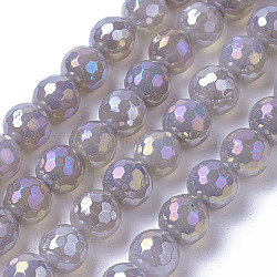 Electroplate Natural Grey Agate Beads Strands, Faceted, Round, 8mm, Hole: 1.2mm, about 47~49pcs/strand, 14.9~15.1 inch(38~38.5cm)(G-F627-01-C01)