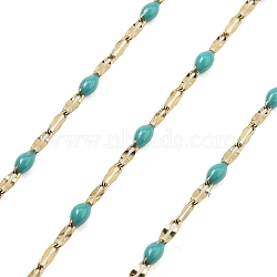 Ion Plating(IP) 304 Stainless Steel Dapped Chains, with Enamel, Soldered, with Spool, Turquoise, 11x2x2mm, about 32.81 Feet(10m)/Roll(CHS-K018-18G-06)